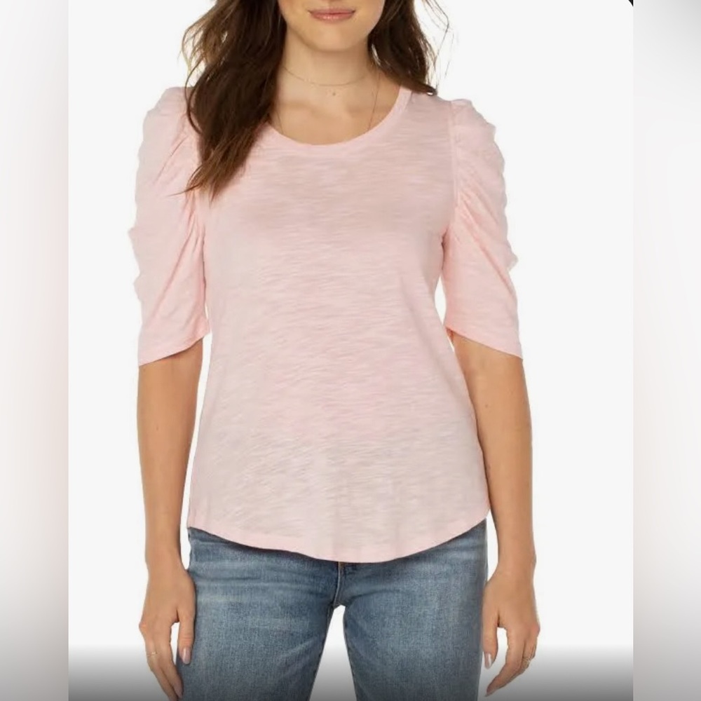 Liverpool LA gathered short sleeve T in peony. Size XL